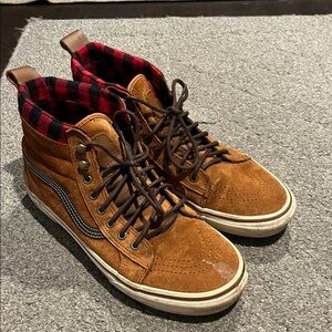 Vans Men 10.5 Brown High-Top Sneakers Red Plaid Lining (read description)